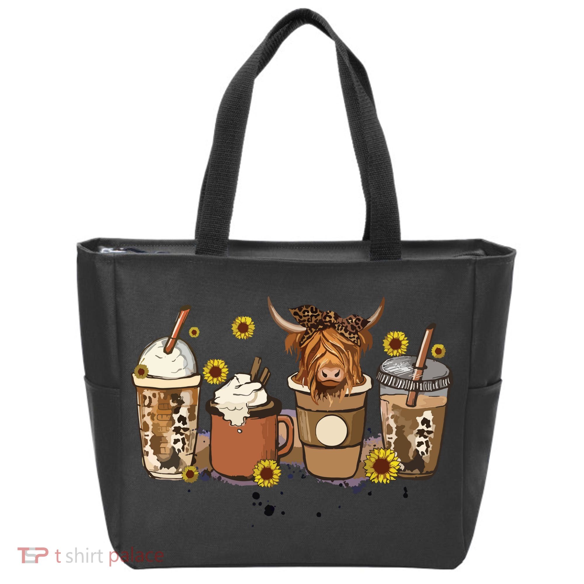 Scottish Highland Cow Sunflower Fall Vibes Coffee Lover Tote Bag