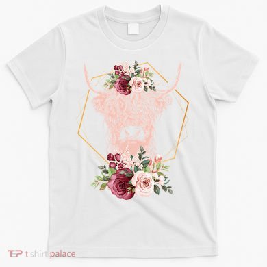 Scottish Highland Cow Cattle Hairy Cow Flowers Woman (1) T-Shirt