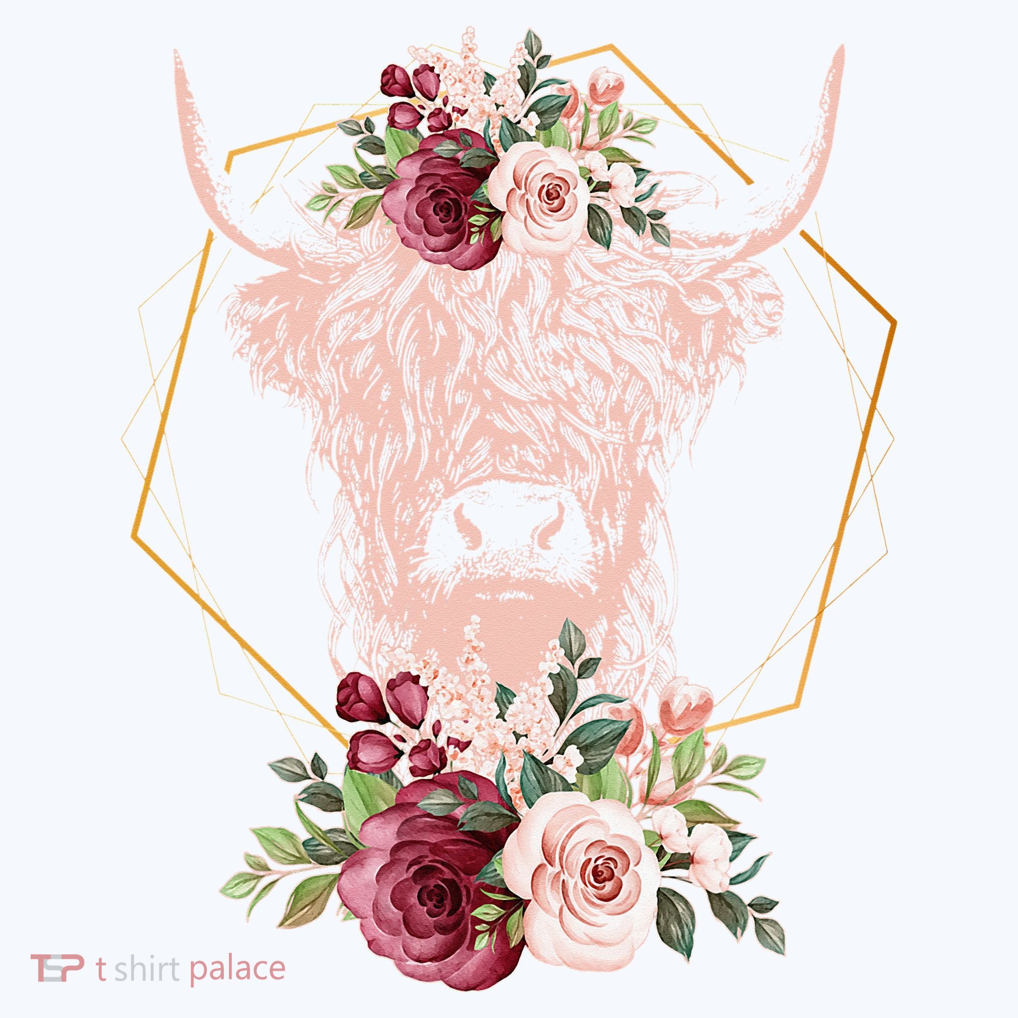 Scottish Highland Cow Cattle Hairy Cow Flowers Woman (1) T-Shirt