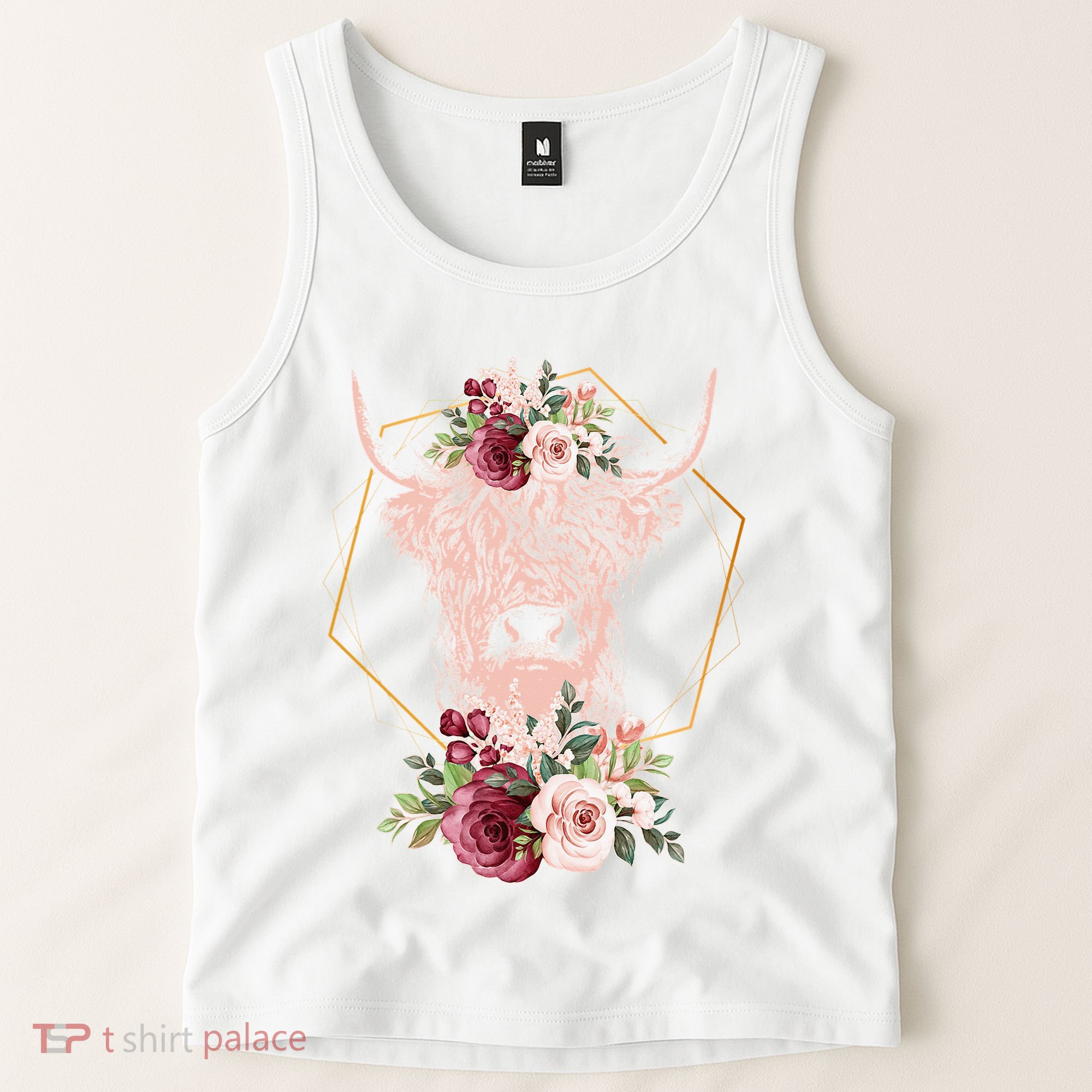 Scottish Highland Cow Cattle Hairy Cow Flowers Woman (1) Tank Top