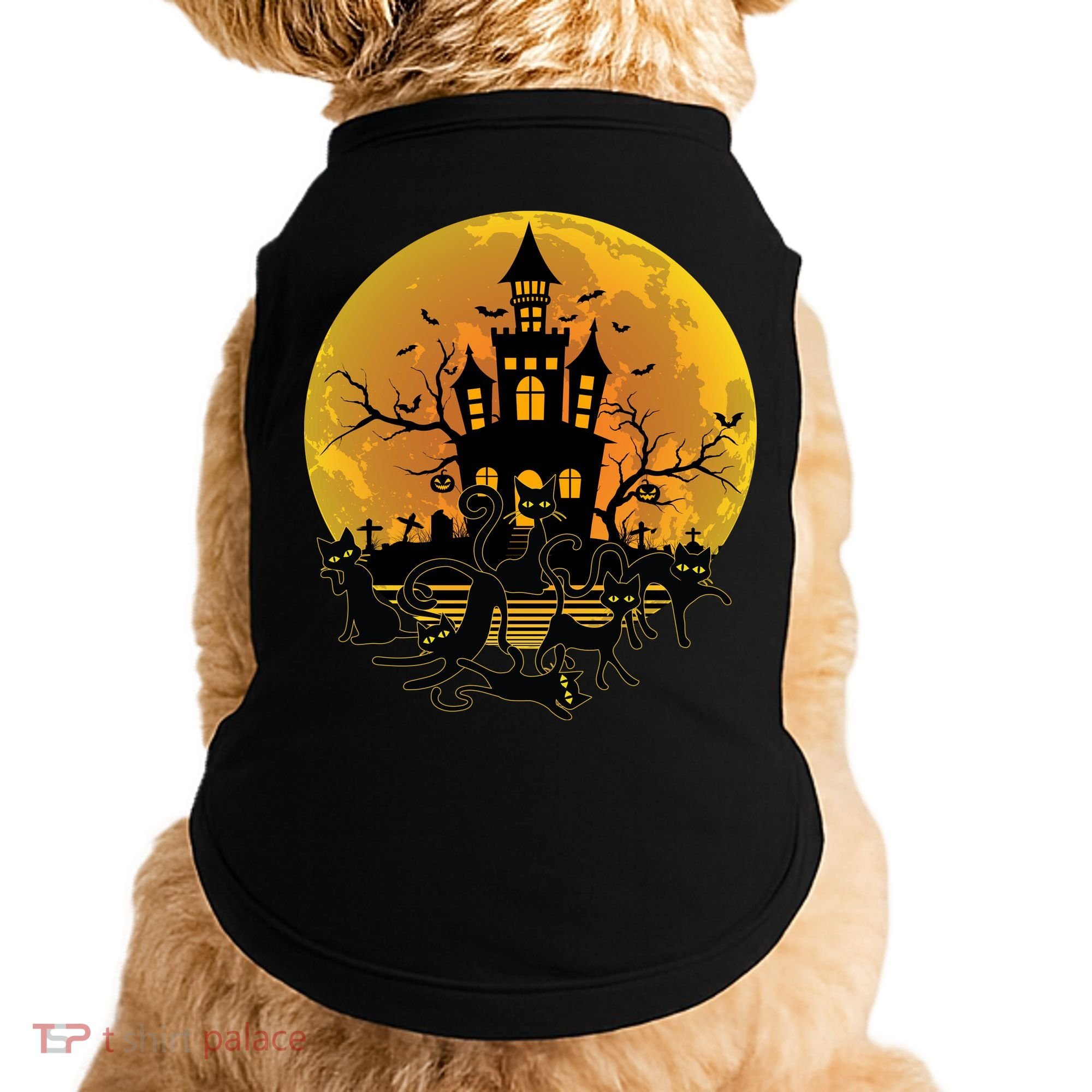 Spooky Halloween Castle Black Cats Doggie Tank