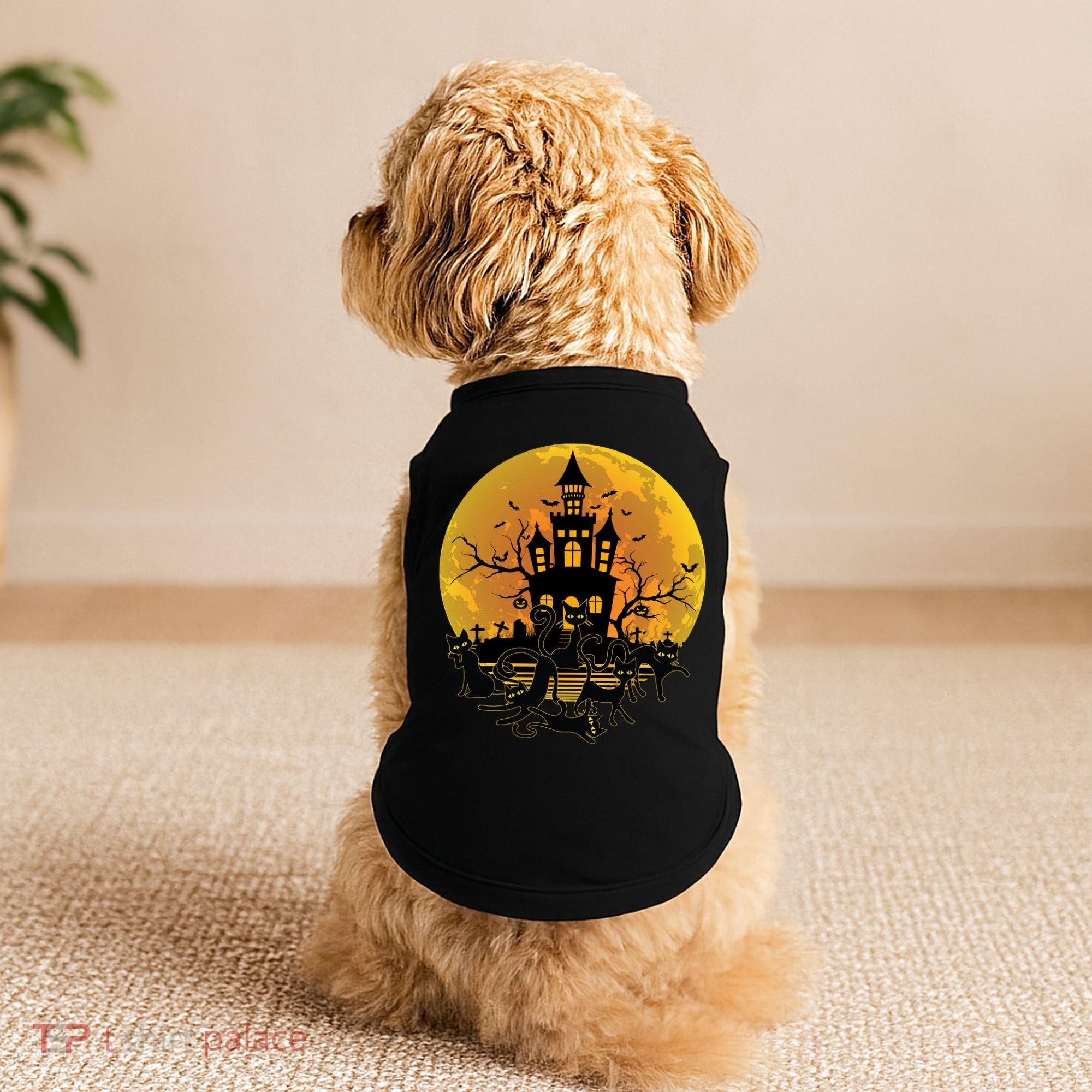 Spooky Halloween Castle Black Cats Doggie Tank