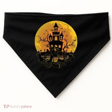 Spooky Halloween Castle Black Cats USA-Made Doggie Bandana