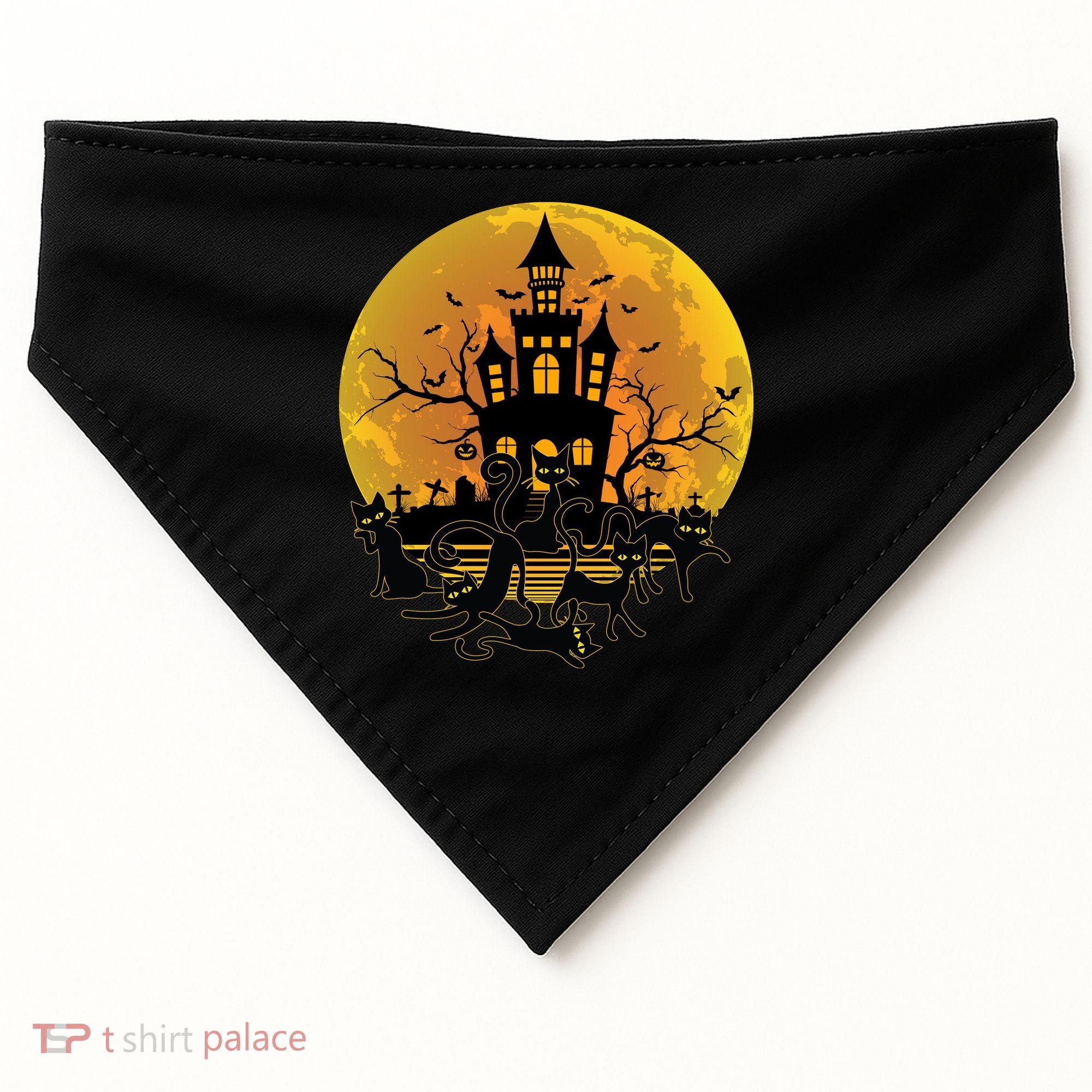 Spooky Halloween Castle Black Cats USA-Made Doggie Bandana