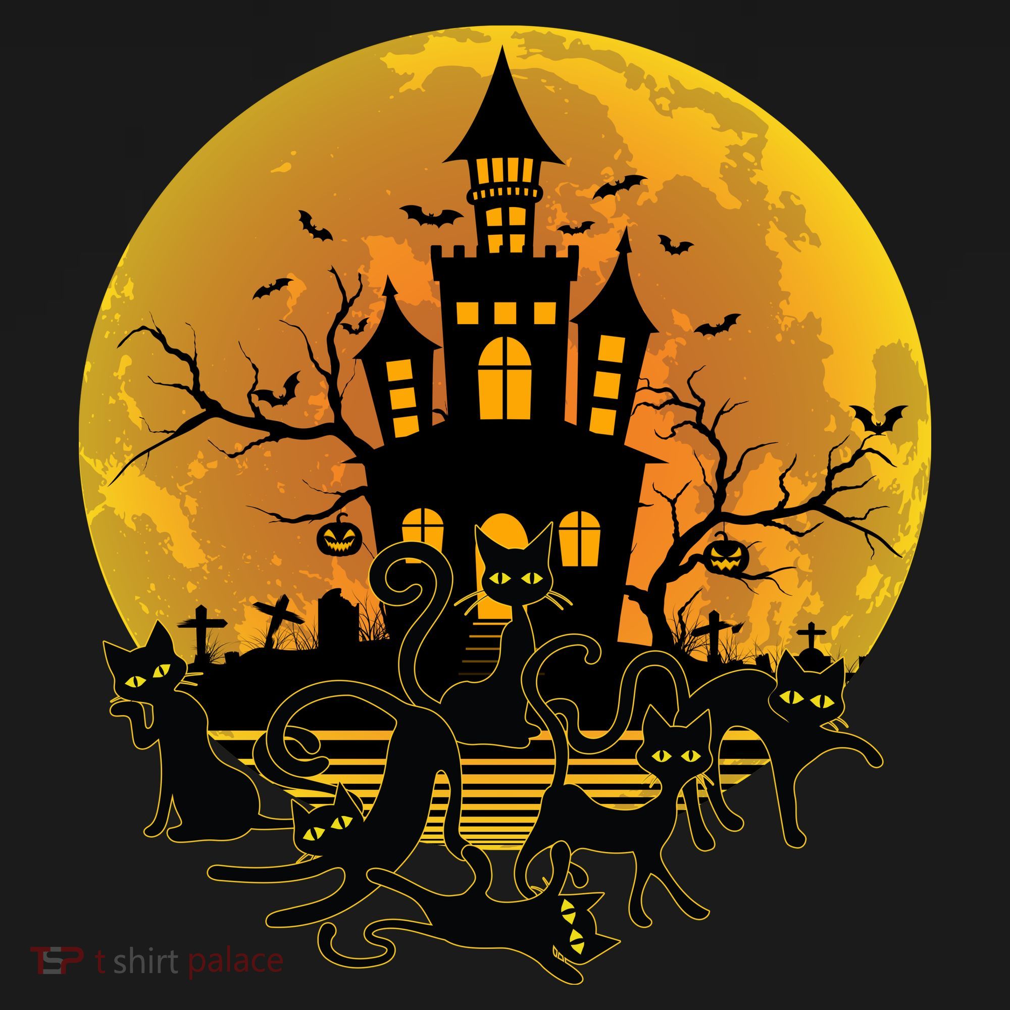 Spooky Halloween Castle Black Cats Apron