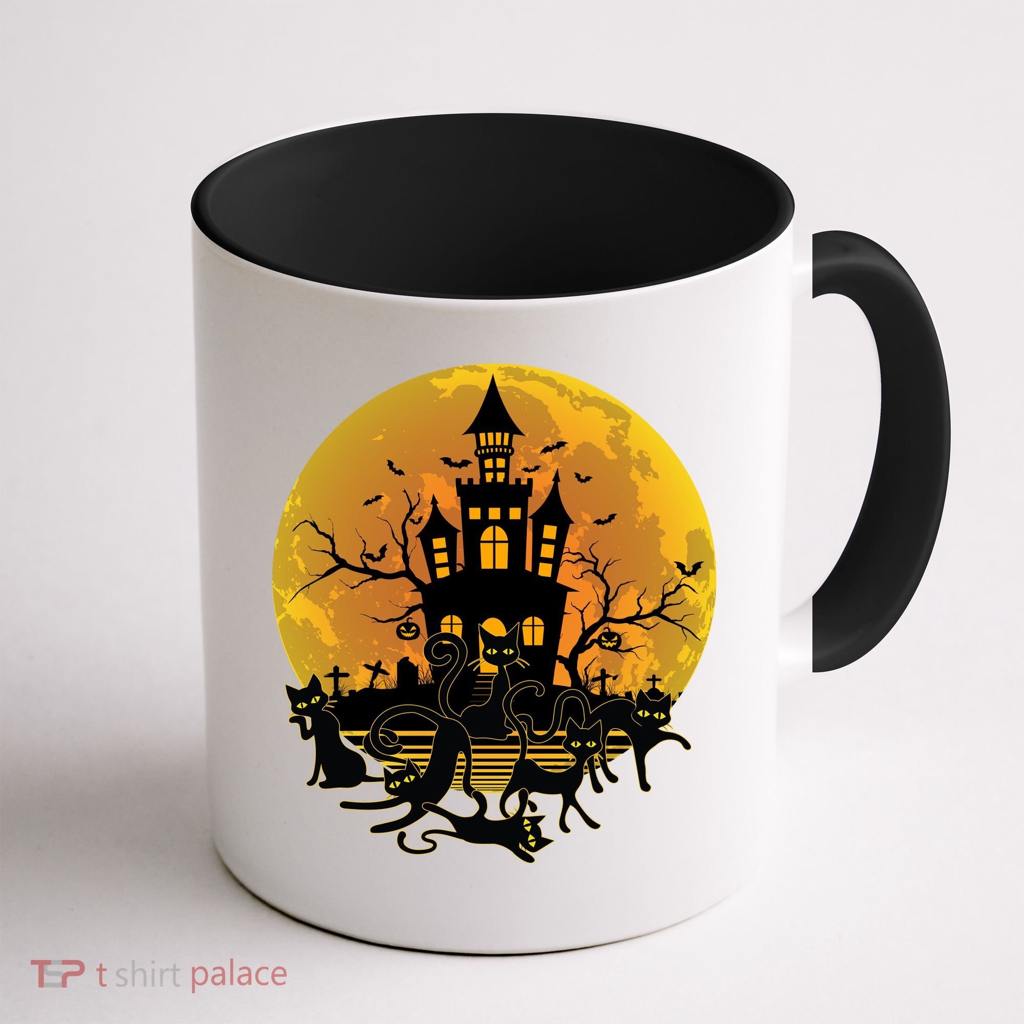 Spooky Halloween Castle Black Cats Coffee Mug