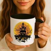 Spooky Halloween Castle Black Cats Coffee Mug thumb 3