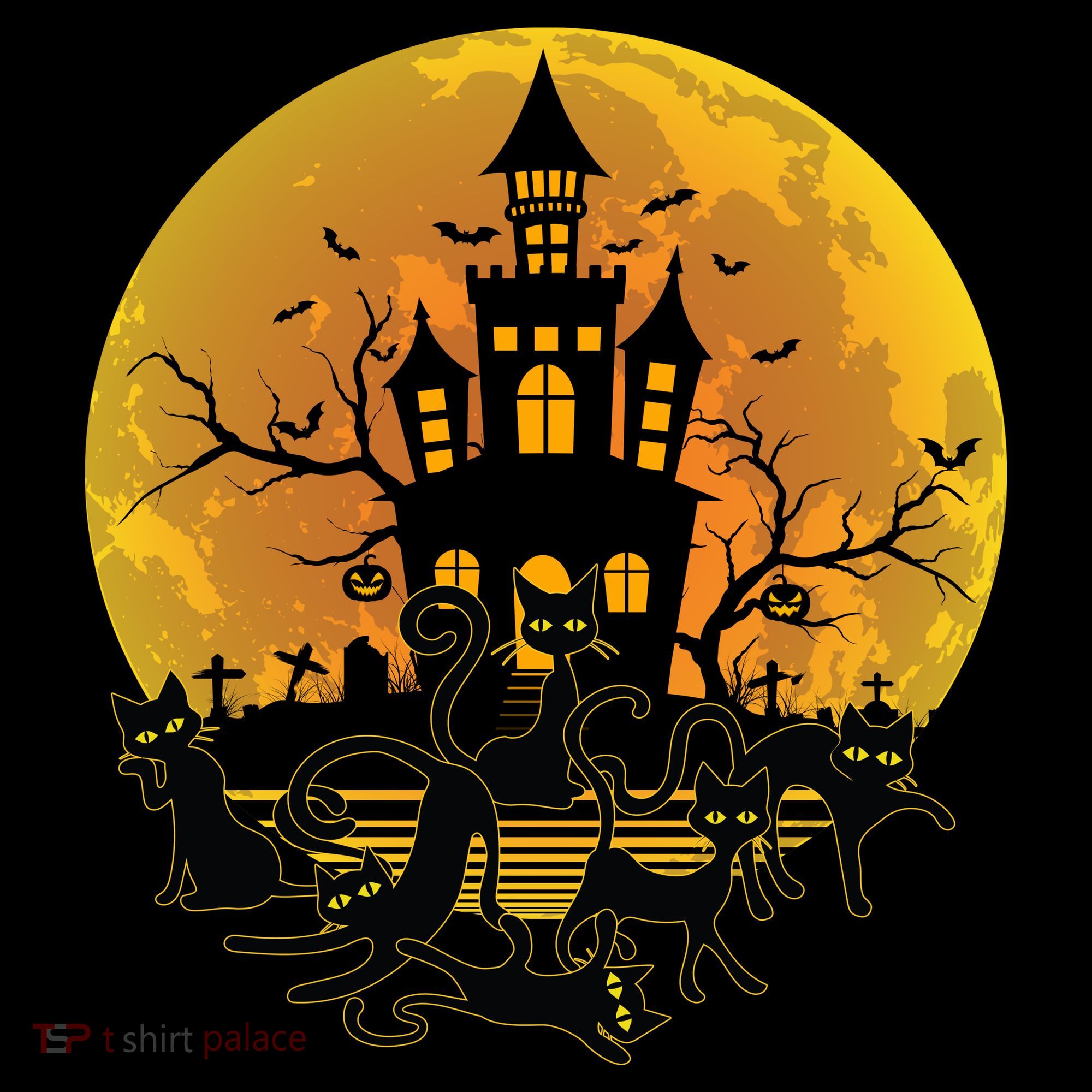Spooky Halloween Castle Black Cats Coffee Mug