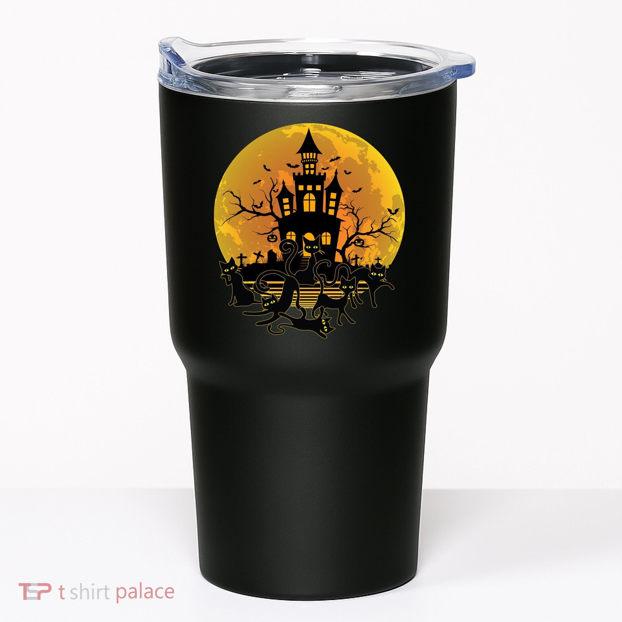 Spooky Halloween Castle Black Cats Tumbler