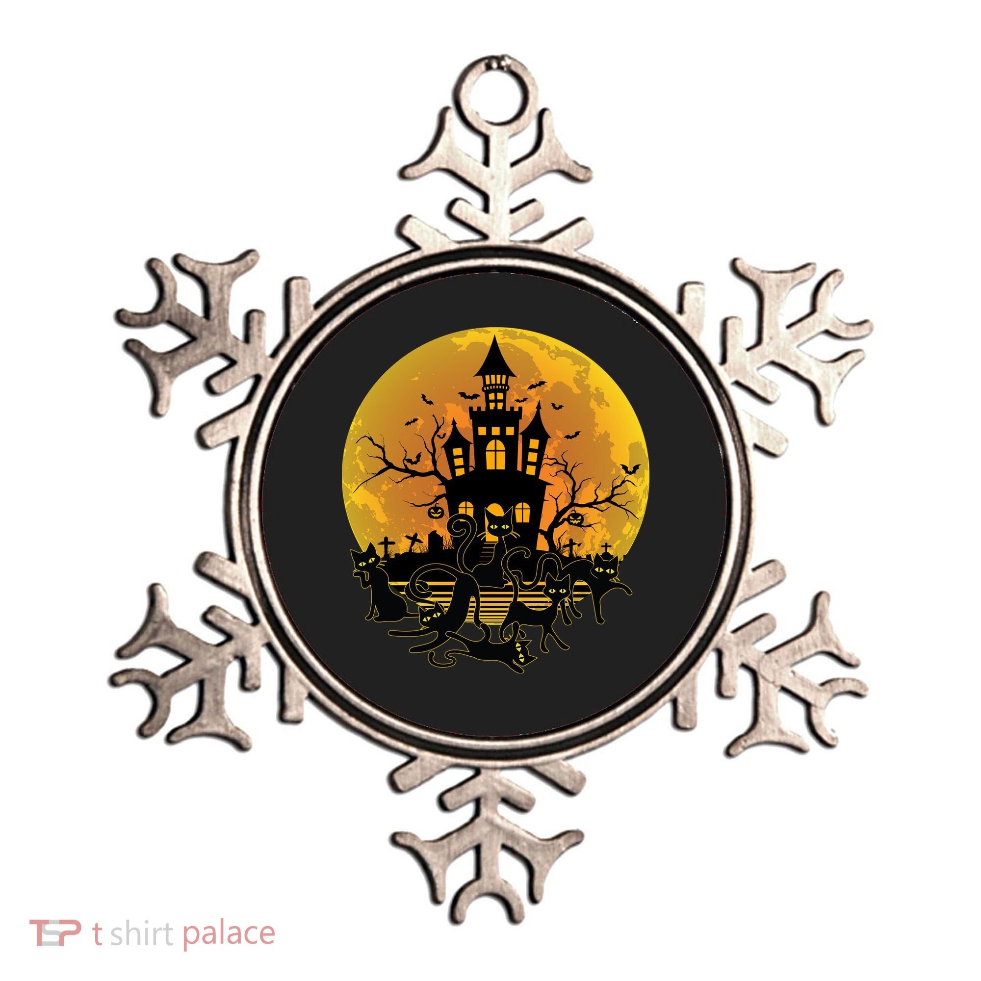 Spooky Halloween Castle Black Cats Ornament