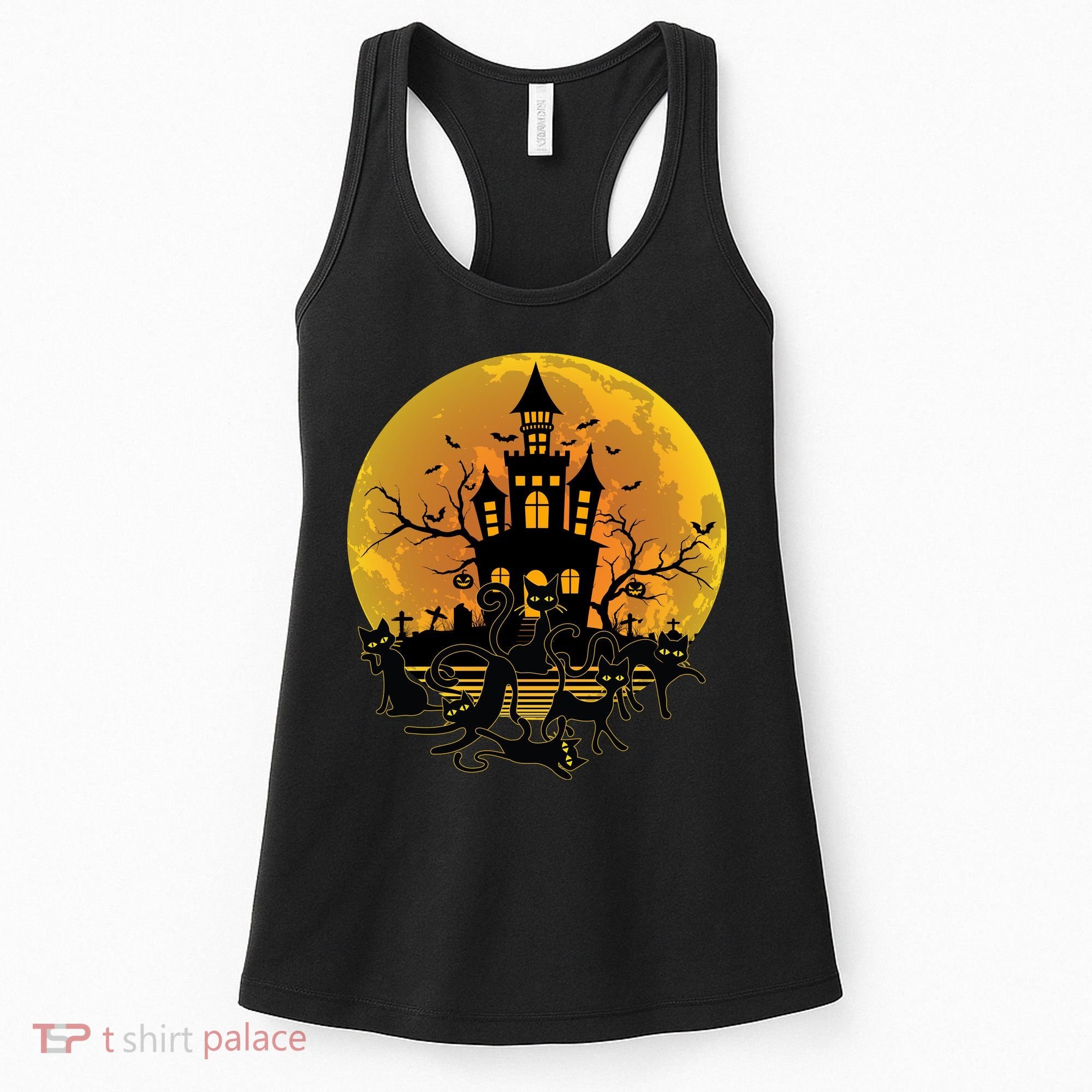 Spooky Halloween Castle Black Cats Women's Tank Top