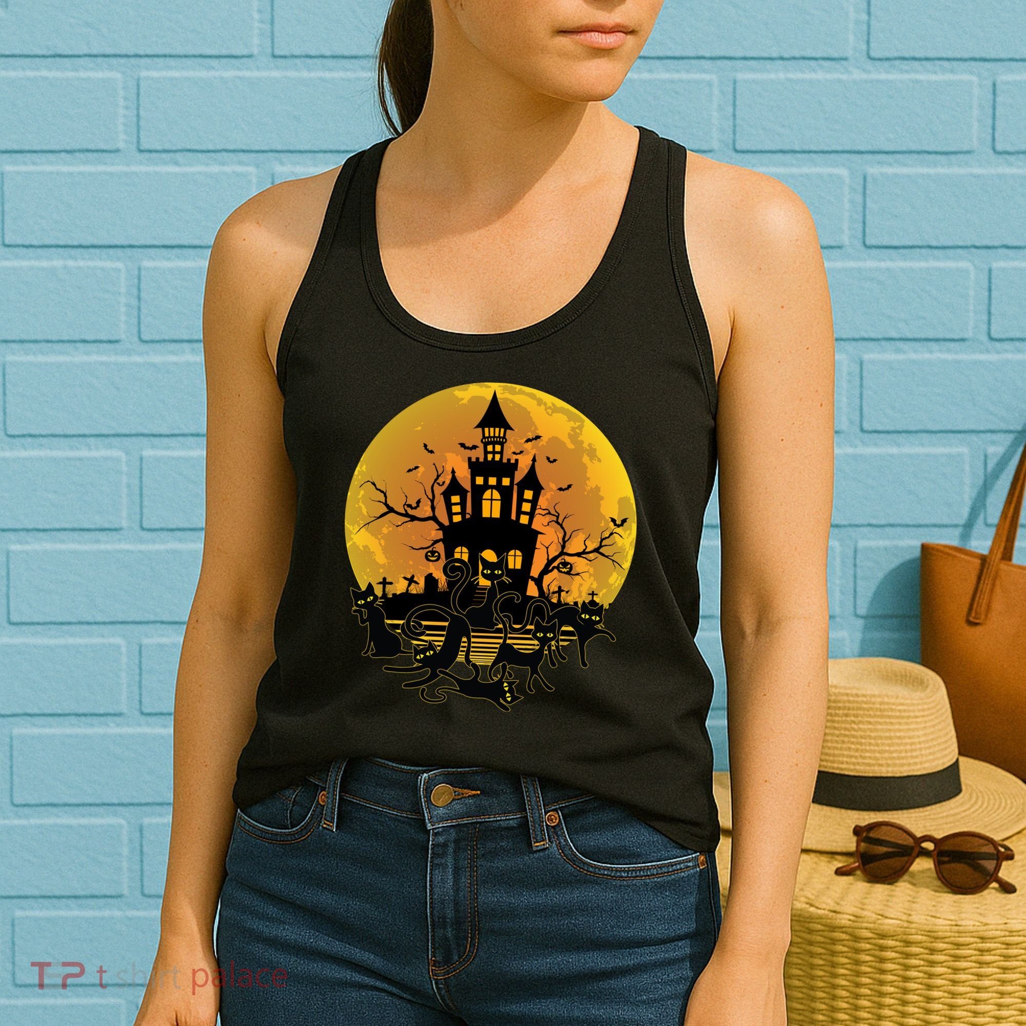 Spooky Halloween Castle Black Cats Women's Tank Top