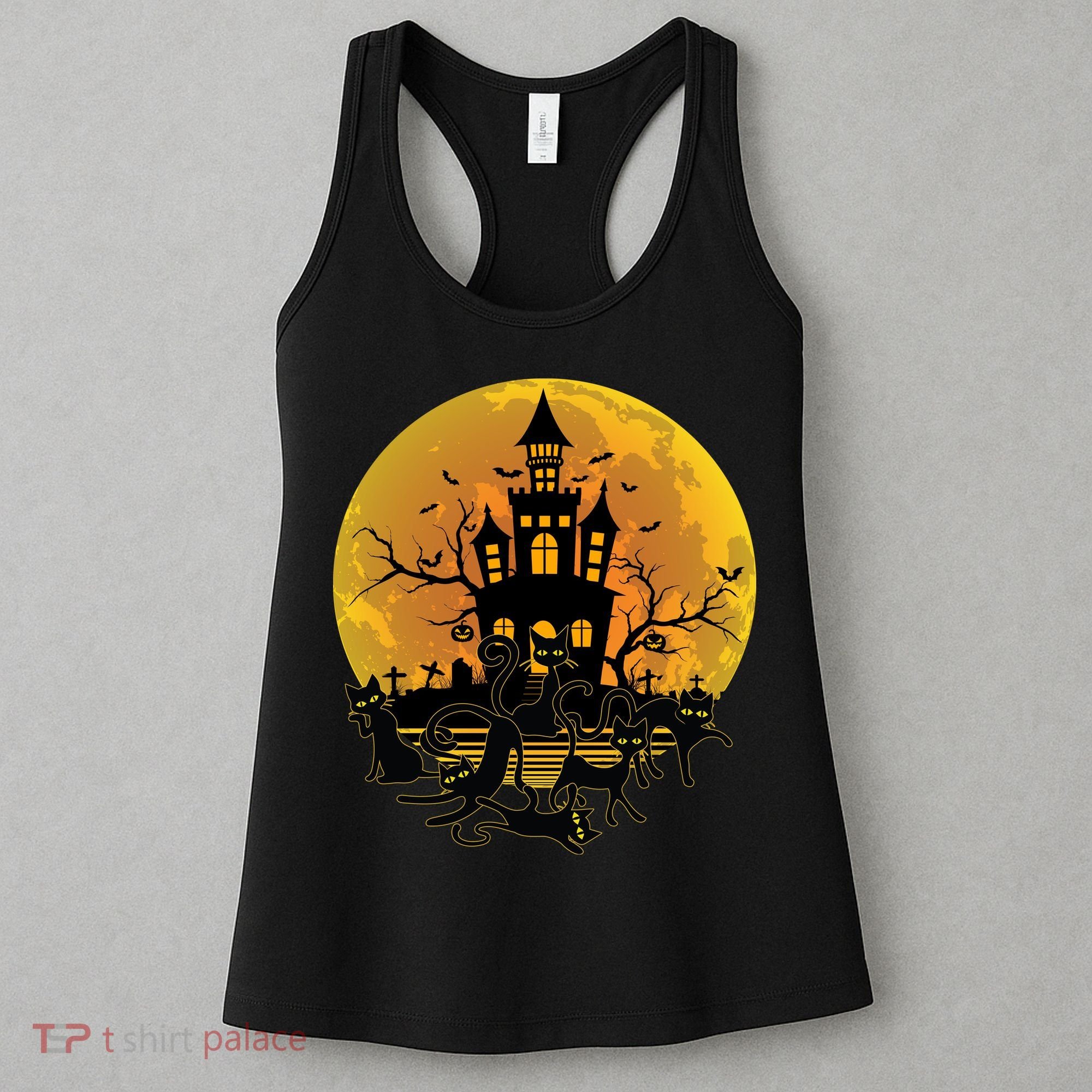 Spooky Halloween Castle Black Cats Women's Tank Top