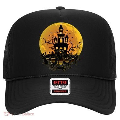 Spooky Halloween Castle Black Cats Hat