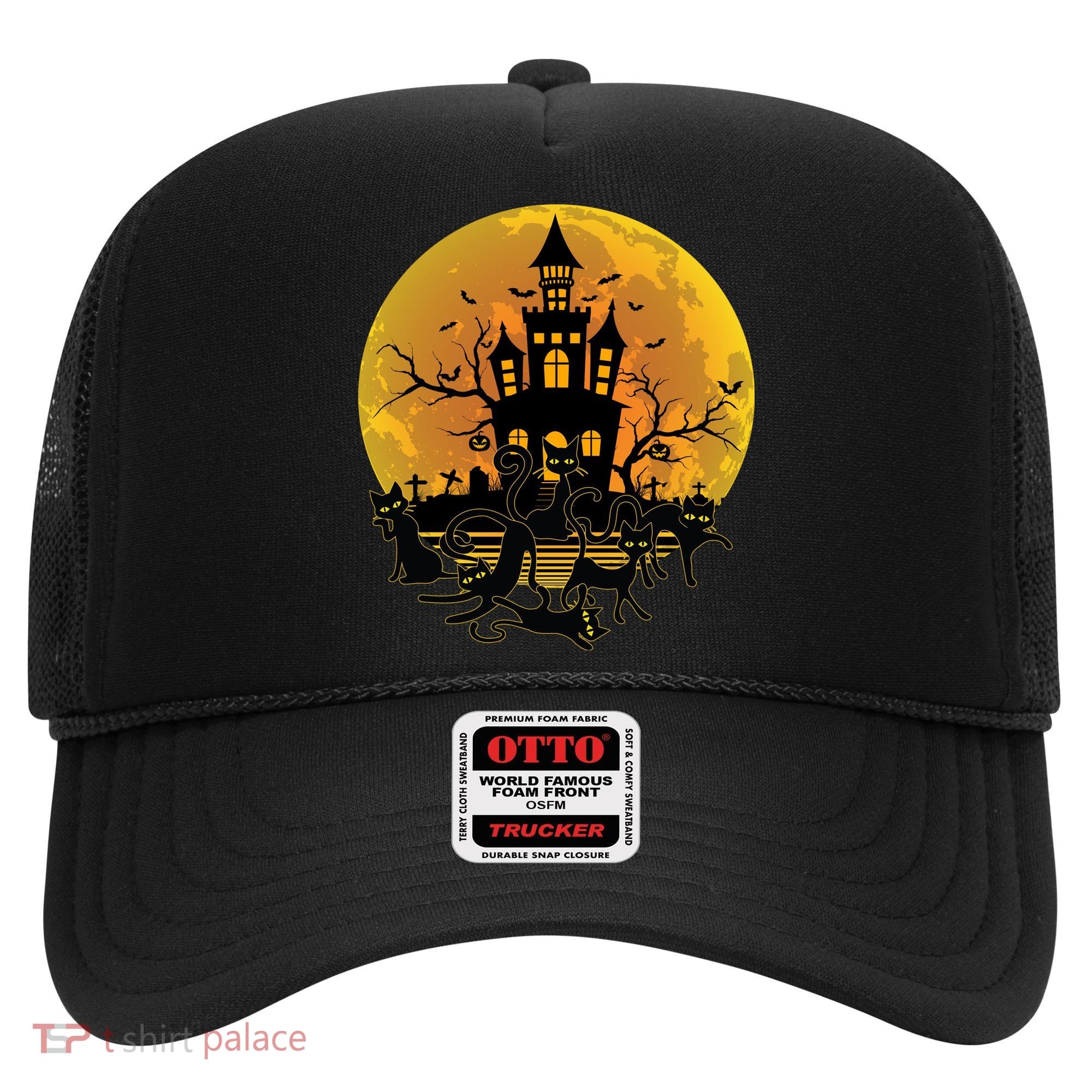 Spooky Halloween Castle Black Cats Hat