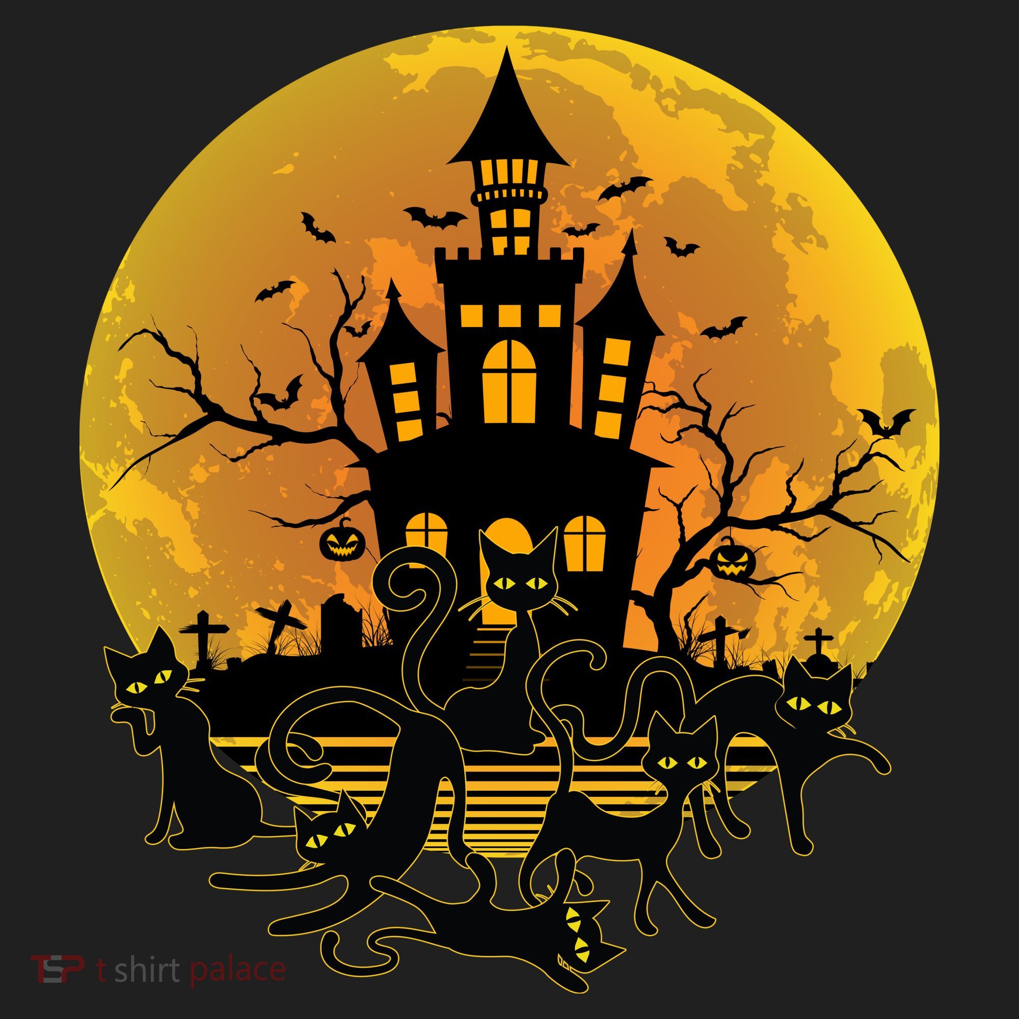 Spooky Halloween Castle Black Cats Hat