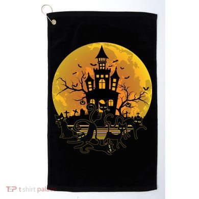 Spooky Halloween Castle Black Cats Golf Towel