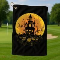Spooky Halloween Castle Black Cats Golf Towel thumb 1