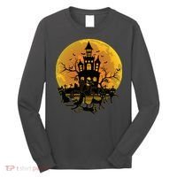 Spooky Halloween Castle Black Cats Long Sleeve Shirt thumb 0