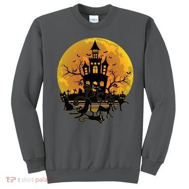 Spooky Halloween Castle Black Cats Sweatshirt