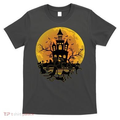 Spooky Halloween Castle Black Cats T-Shirt