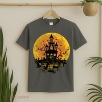 Spooky Halloween Castle Black Cats T-Shirt thumb 2