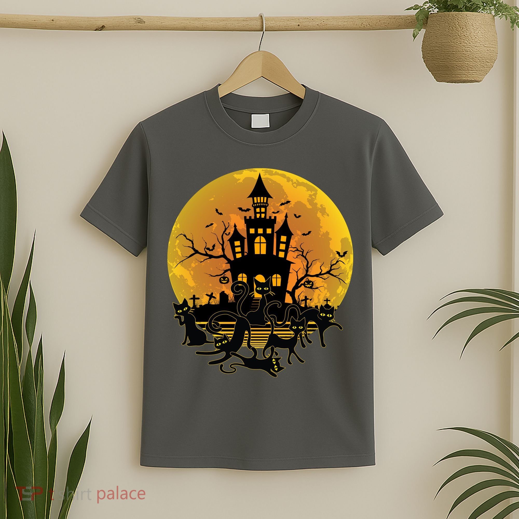 Spooky Halloween Castle Black Cats T-Shirt