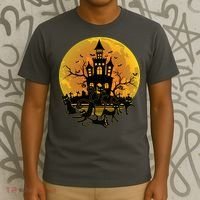 Spooky Halloween Castle Black Cats T-Shirt thumb 3