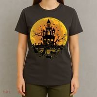 Spooky Halloween Castle Black Cats T-Shirt thumb 4