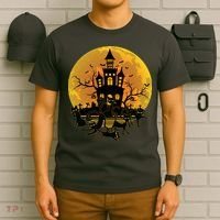 Spooky Halloween Castle Black Cats T-Shirt thumb 6