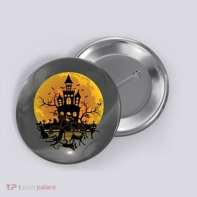 Spooky Halloween Castle Black Cats Button