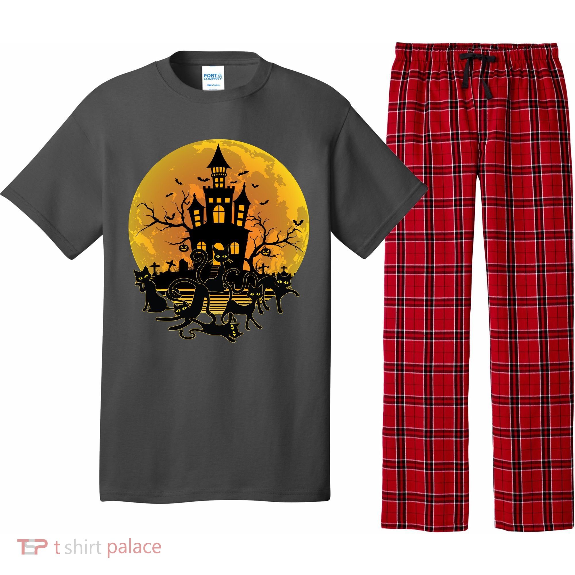 Spooky Halloween Castle Black Cats Pajama Set