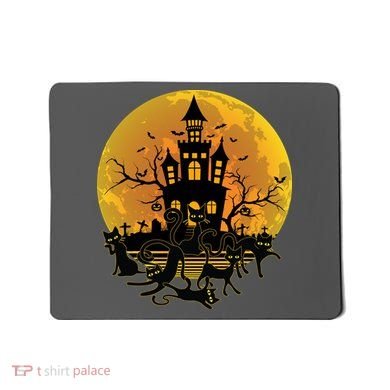 Spooky Halloween Castle Black Cats Mousepad