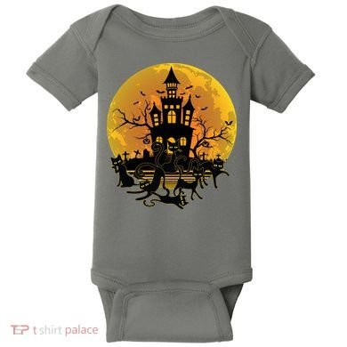 Spooky Halloween Castle Black Cats Baby Bodysuit