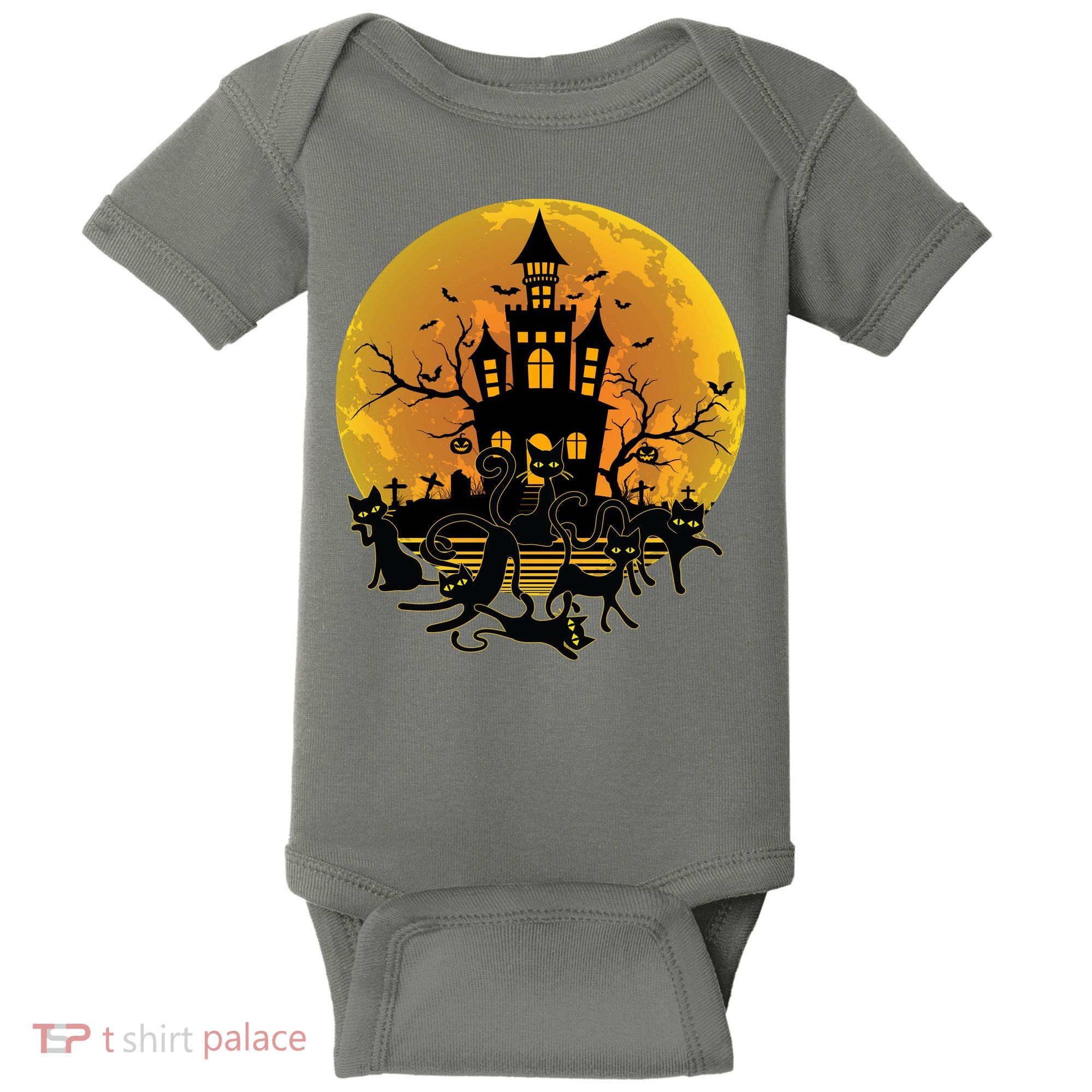 Spooky Halloween Castle Black Cats Baby Bodysuit