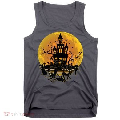 Spooky Halloween Castle Black Cats Tank Top