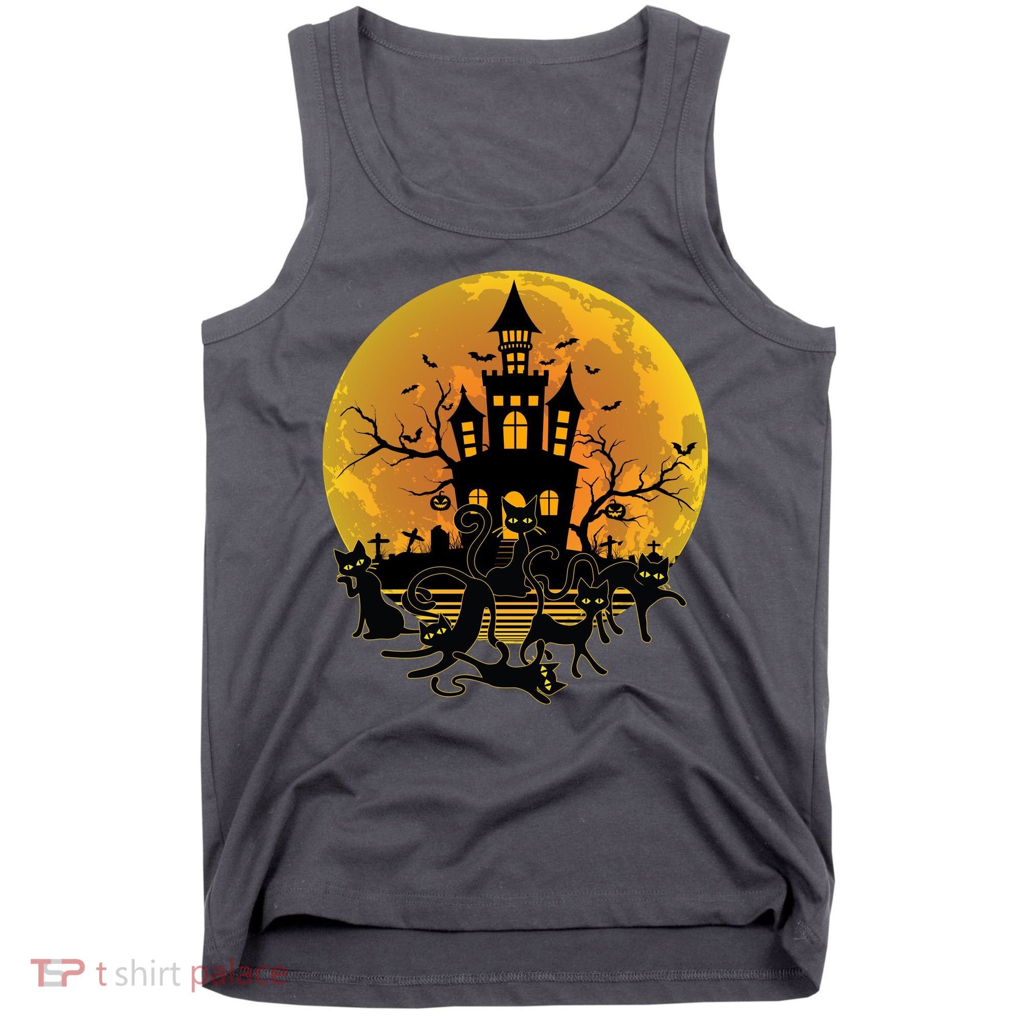 Spooky Halloween Castle Black Cats Tank Top