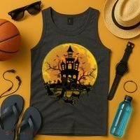 Spooky Halloween Castle Black Cats Tank Top thumb 4