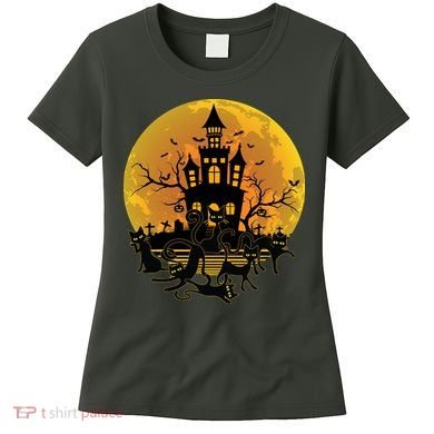 Spooky Halloween Castle Black Cats Women's T-Shirt