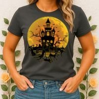 Spooky Halloween Castle Black Cats Women's T-Shirt thumb 2