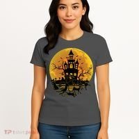 Spooky Halloween Castle Black Cats Women's T-Shirt thumb 4