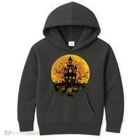 Spooky Halloween Castle Black Cats Kids Hoodie thumb 0