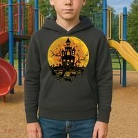 Spooky Halloween Castle Black Cats Kids Hoodie thumb 2