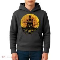 Spooky Halloween Castle Black Cats Kids Hoodie thumb 4
