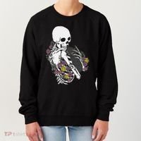 Skeleton Hugging Cat Flowers Skeleton Black Cat Women's Sweatshirt thumb 0