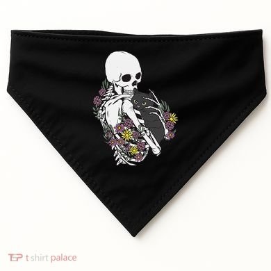 Skeleton Hugging Cat Flowers Skeleton Black Cat USA-Made Doggie Bandana