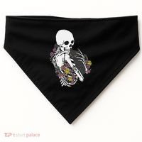 Skeleton Hugging Cat Flowers Skeleton Black Cat USA-Made Doggie Bandana thumb 0