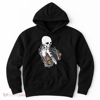 Skeleton Hugging Cat Flowers Skeleton Black Cat Hoodie