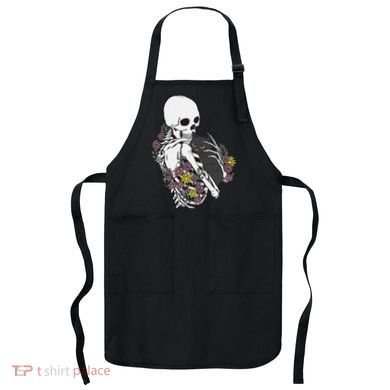 Skeleton Hugging Cat Flowers Skeleton Black Cat Apron
