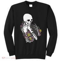 Skeleton Hugging Cat Flowers Skeleton Black Cat Sweatshirt thumb 0